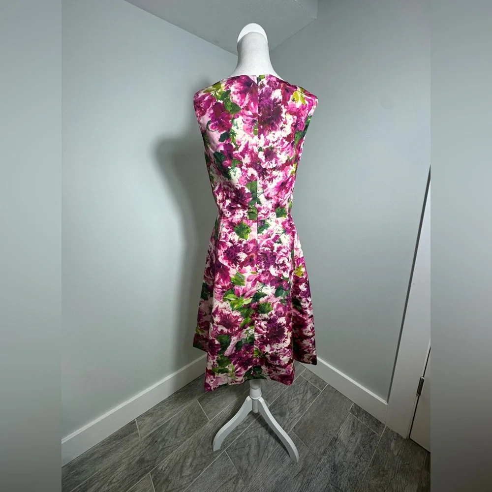 Oscar de la Renta Silk Floral Party Poplin Fit & Flare  Cocktail Midi Dress Sz 8 - Picture 5 of 16